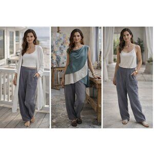 Flax Women’s Relaxed Linen Pants Gray L | Athflow, Quiet Luxury, Artwear Style